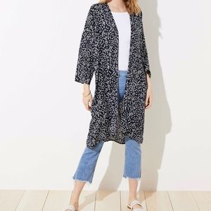 Loft Floral Duster Kimono Navy Blue with White Flowers XS/SM